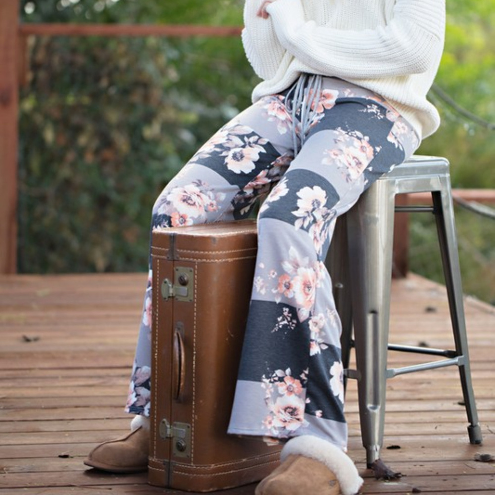 Charcoal Striped Bloom Pajama Lounge Pants